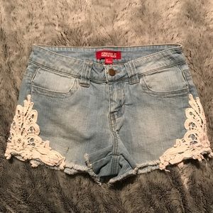 Forever 21 Denim/Crochet Cutoffs